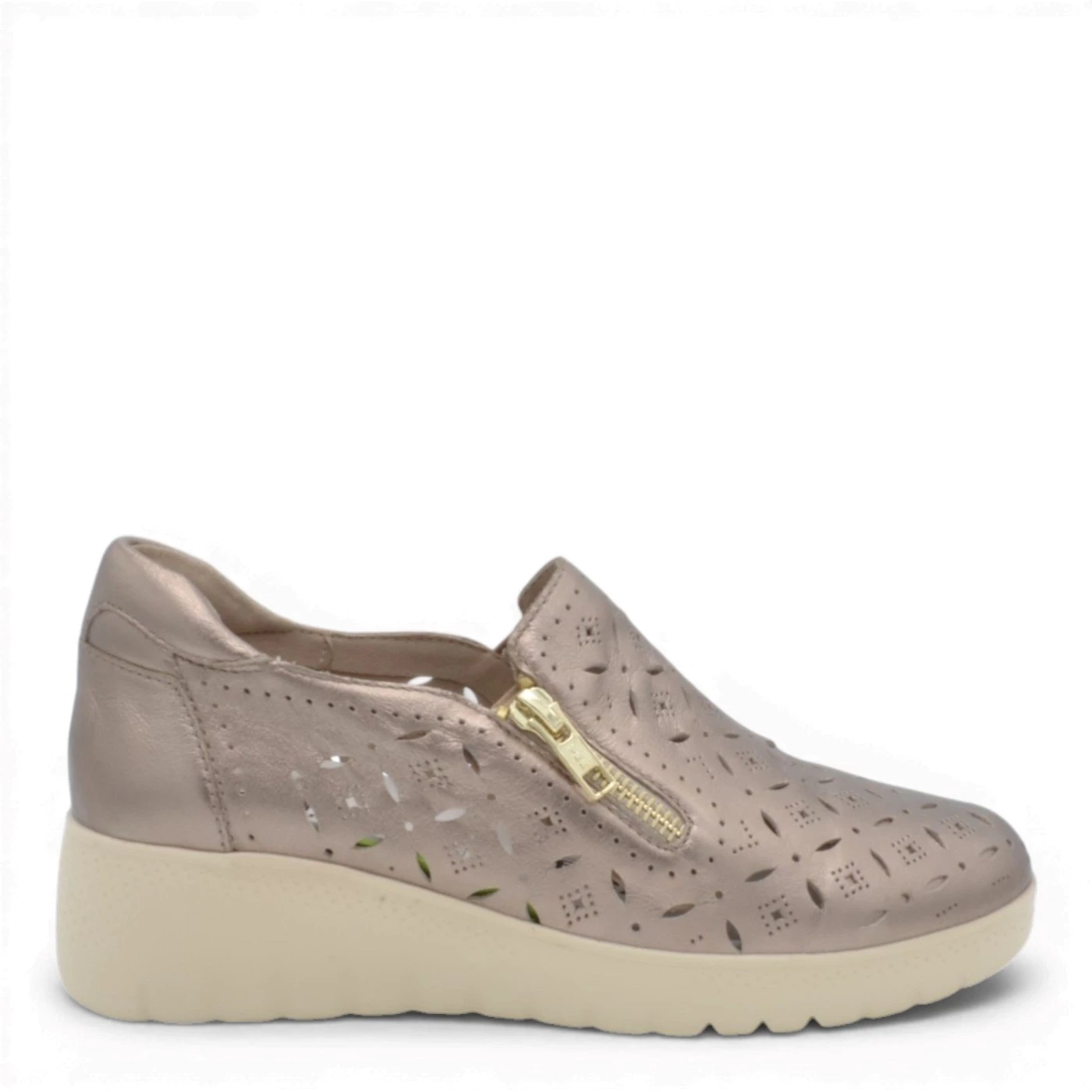 Melluso K55483 mocassino slip-on donna in pelle bronzo forato