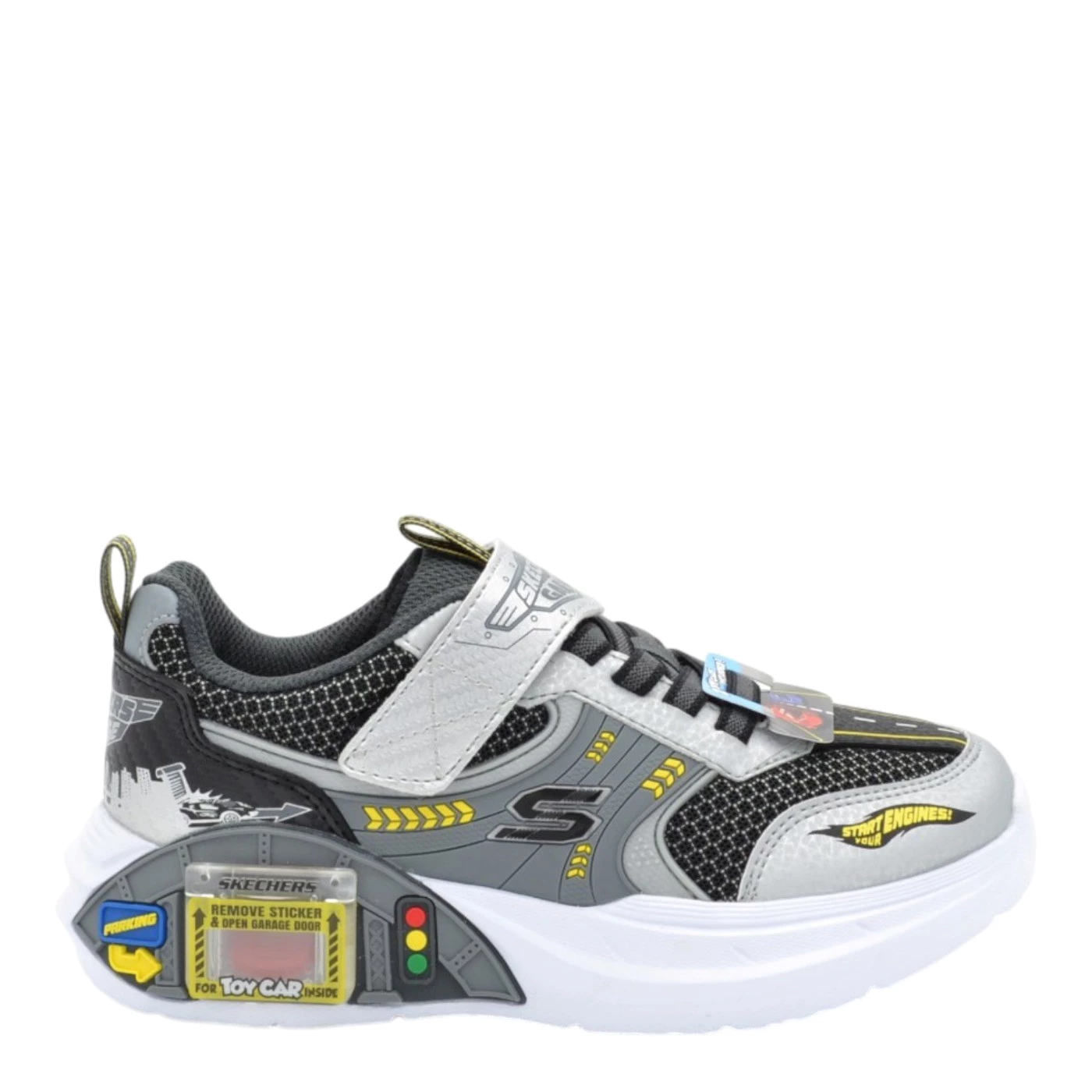 Skechers 402150L scarpa sportiva bambino nero silver con garage