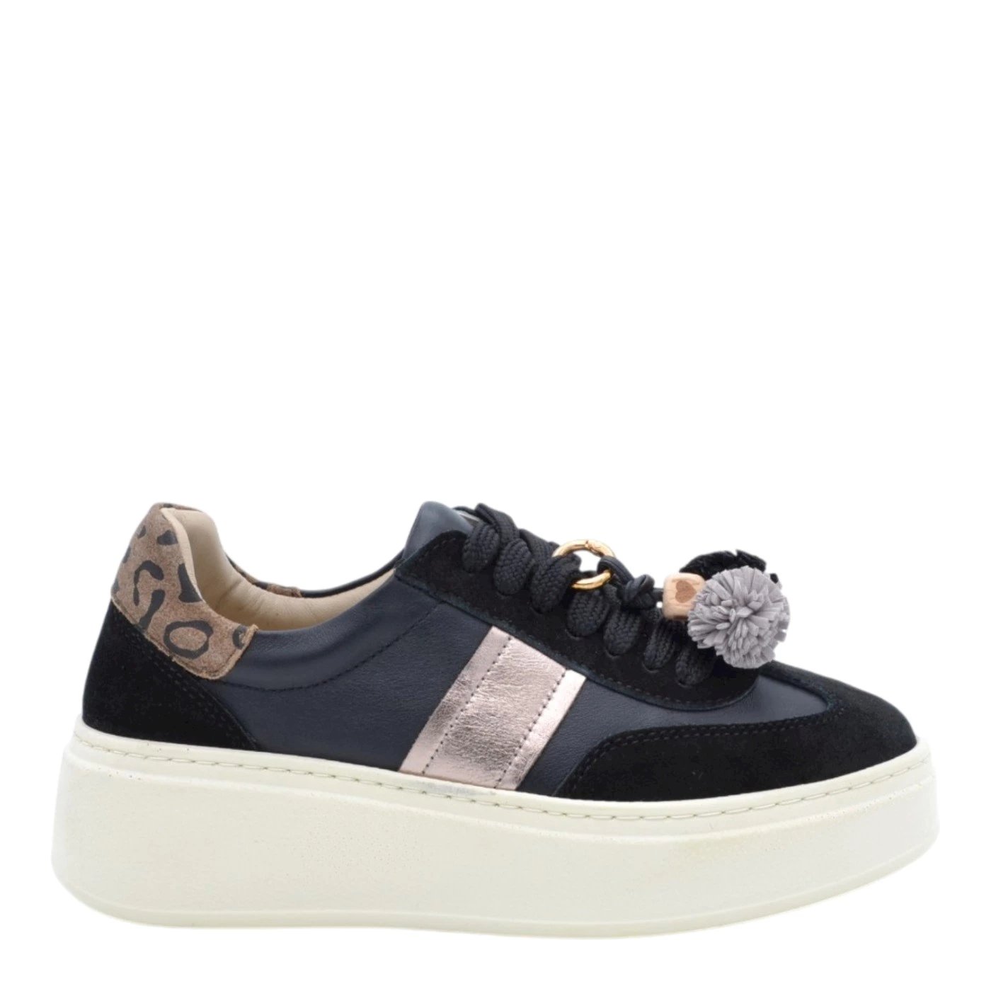 Step 278504 sneaker in pelle nera con accessorio