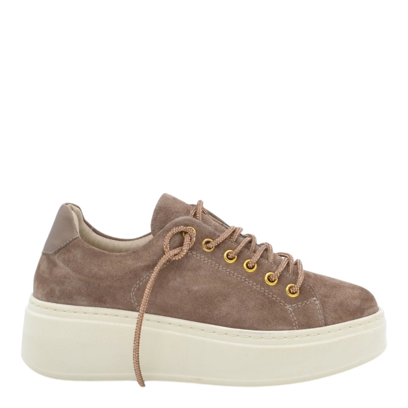 Step 278502 sneaker in camoscio tortora con stringa gioiello
