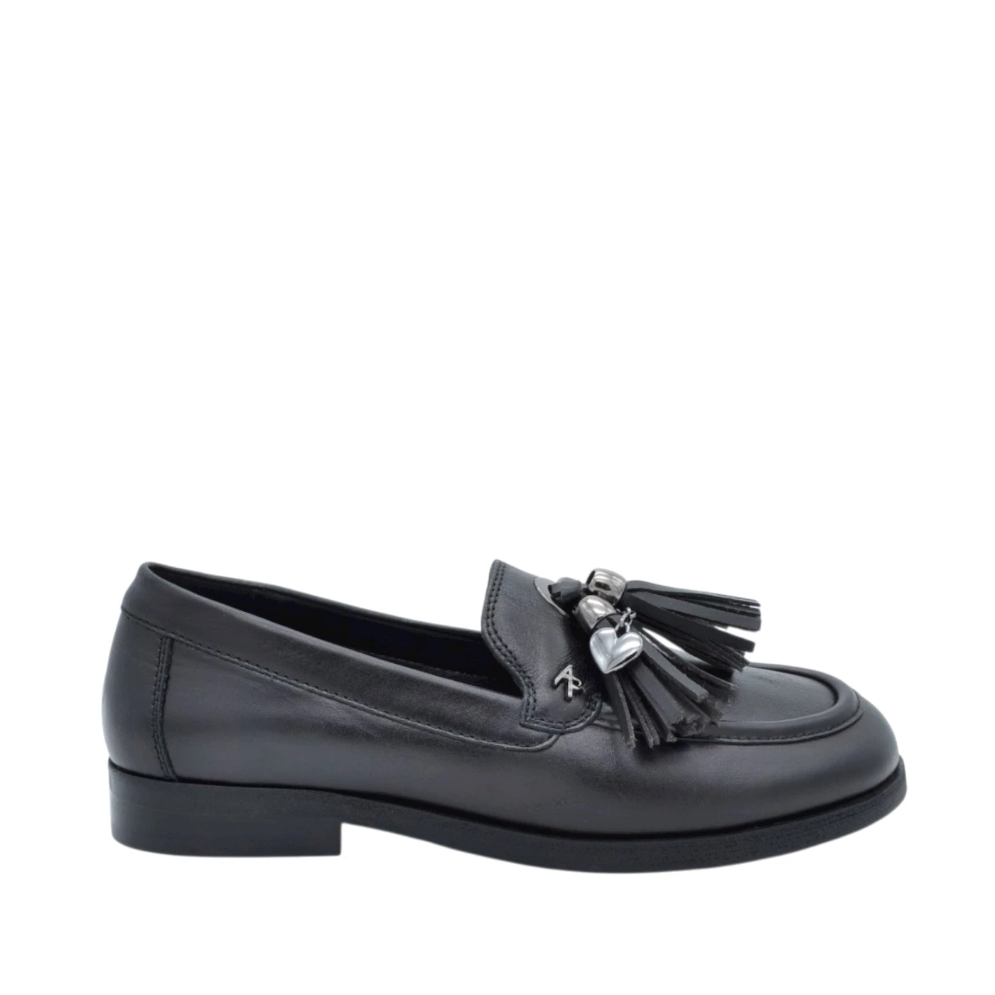 Apepazza F6ALYA01 mocassini in pelle nera con nappe e ciondolo