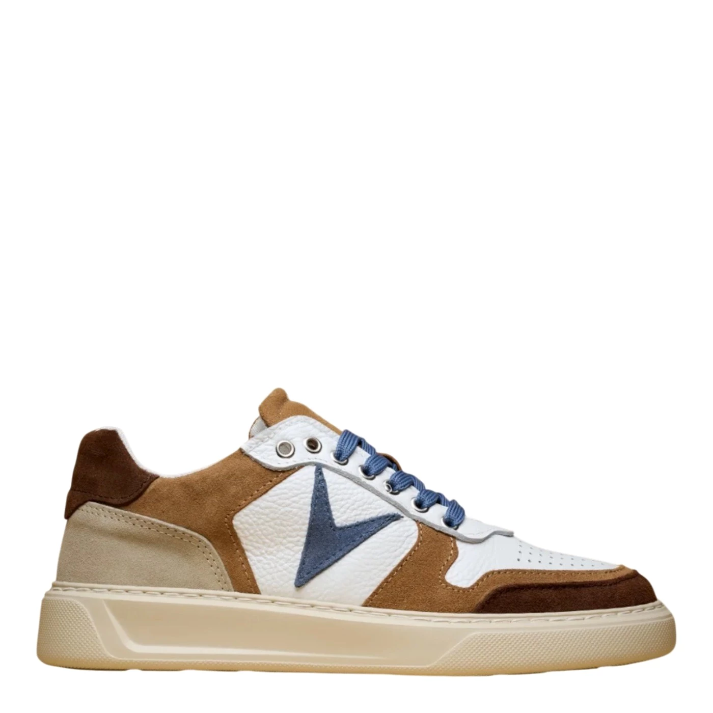 V2 SNKBISUPERMO sneakers uomo in pelle bianca e marrone
