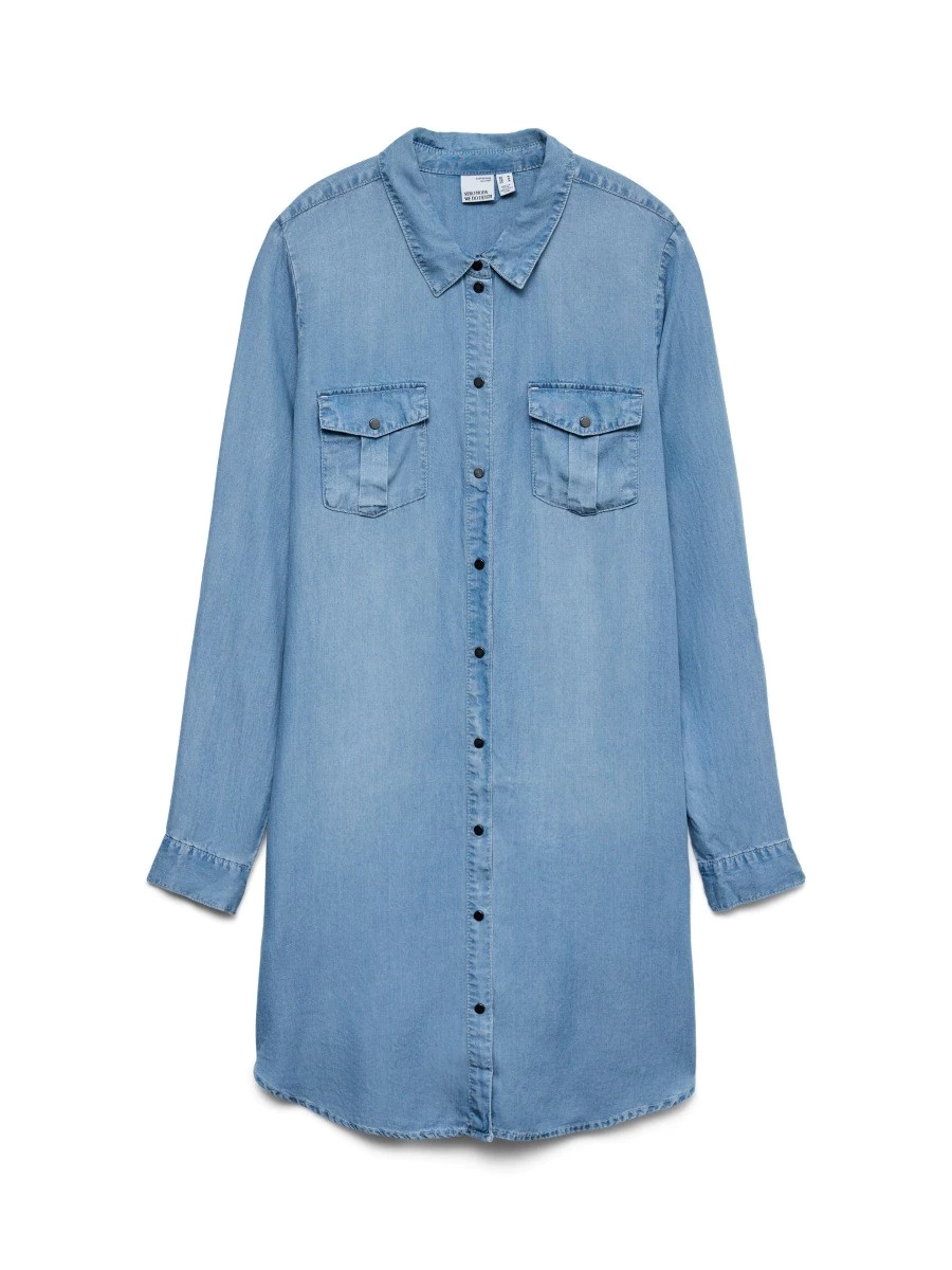 Vestito V-R   Jeans 10184172 VMSIGGA LS SHORT DRESS LT BL GA NOO