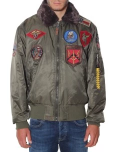 Giubbotto Top Gun Bomber in Nylon Patch Collo Pelliccia 51669