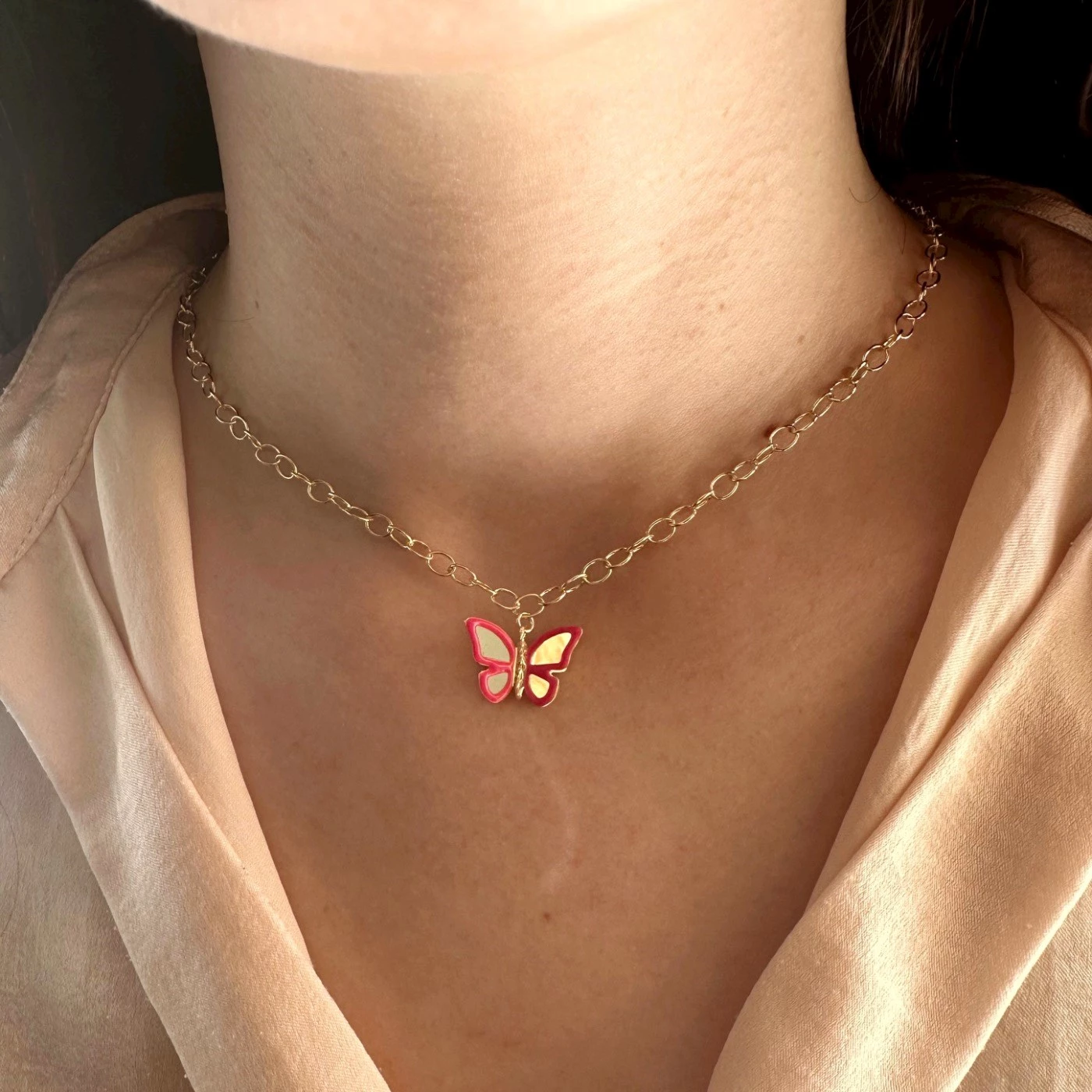 Collana 3D Farfalla Smaltata Limited Placcata Oro Giallo