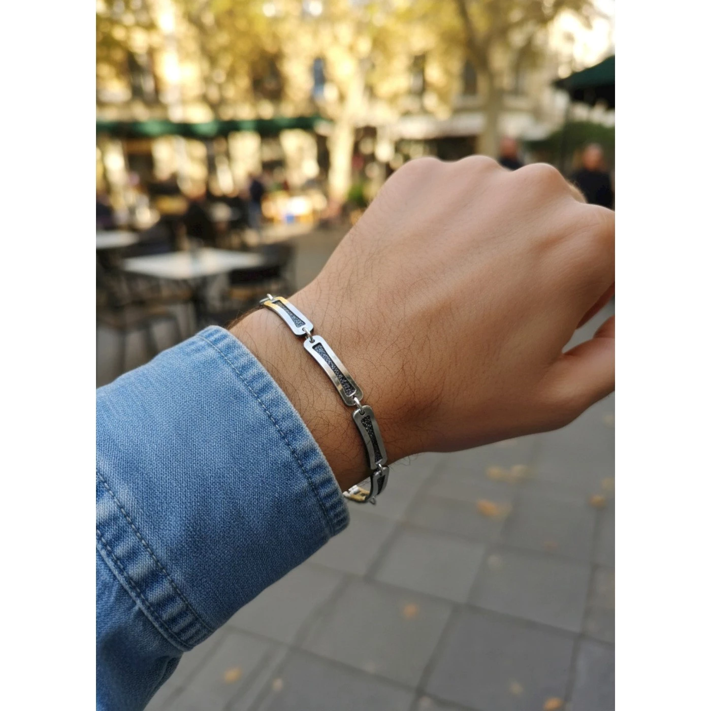 Bracciale uomo argento e nero