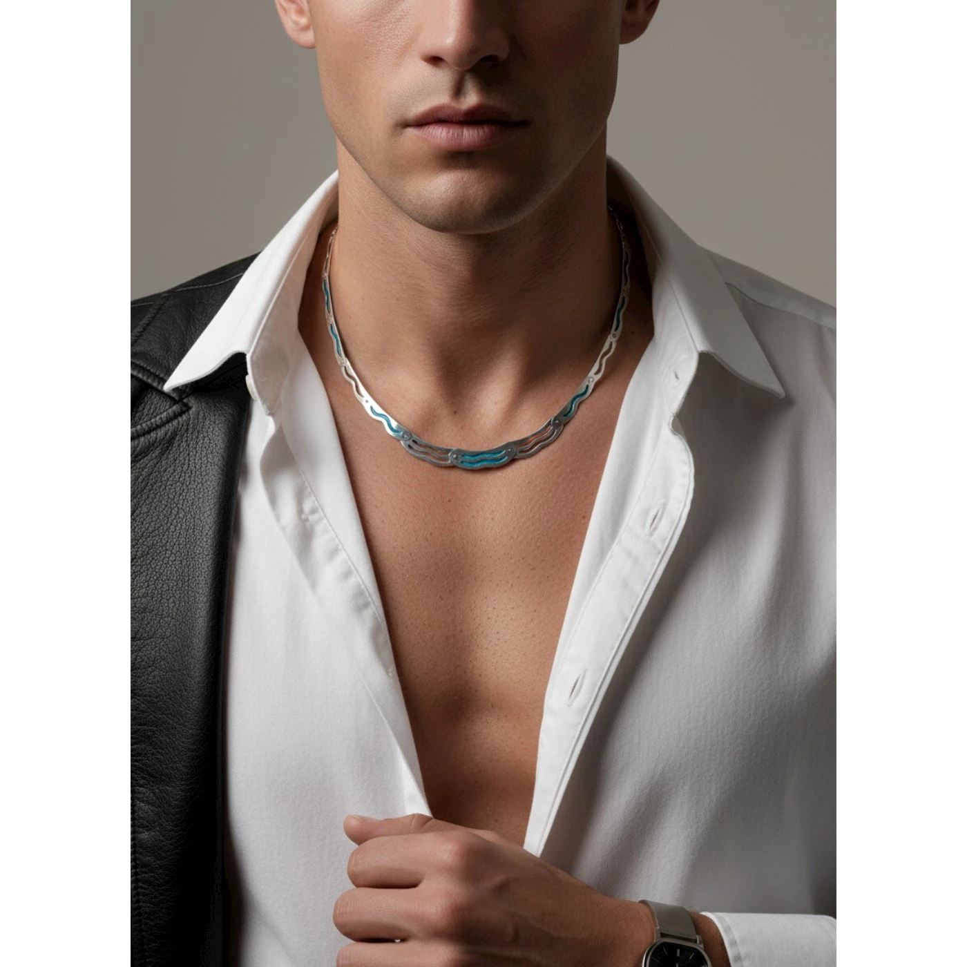 Collana uomo onde azzurro