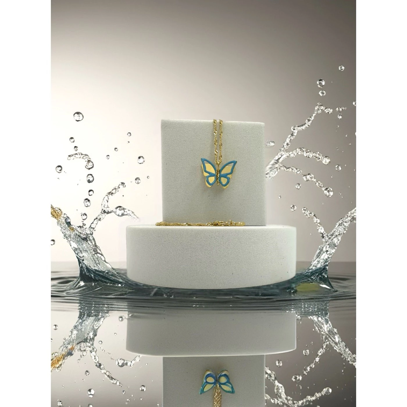 Collana Farfalla Azzurra Placcata Oro Giallo