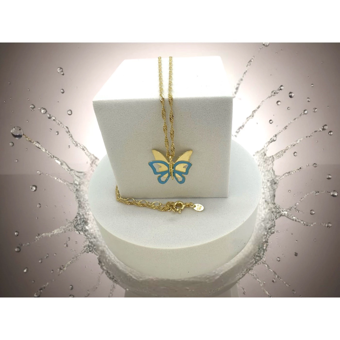 Collana Farfalla Azzurra Placcata Oro Giallo