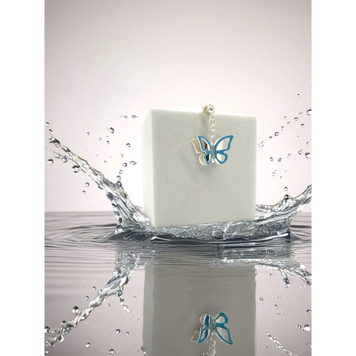 Orecchino Farfalla Azzurro Argentatao