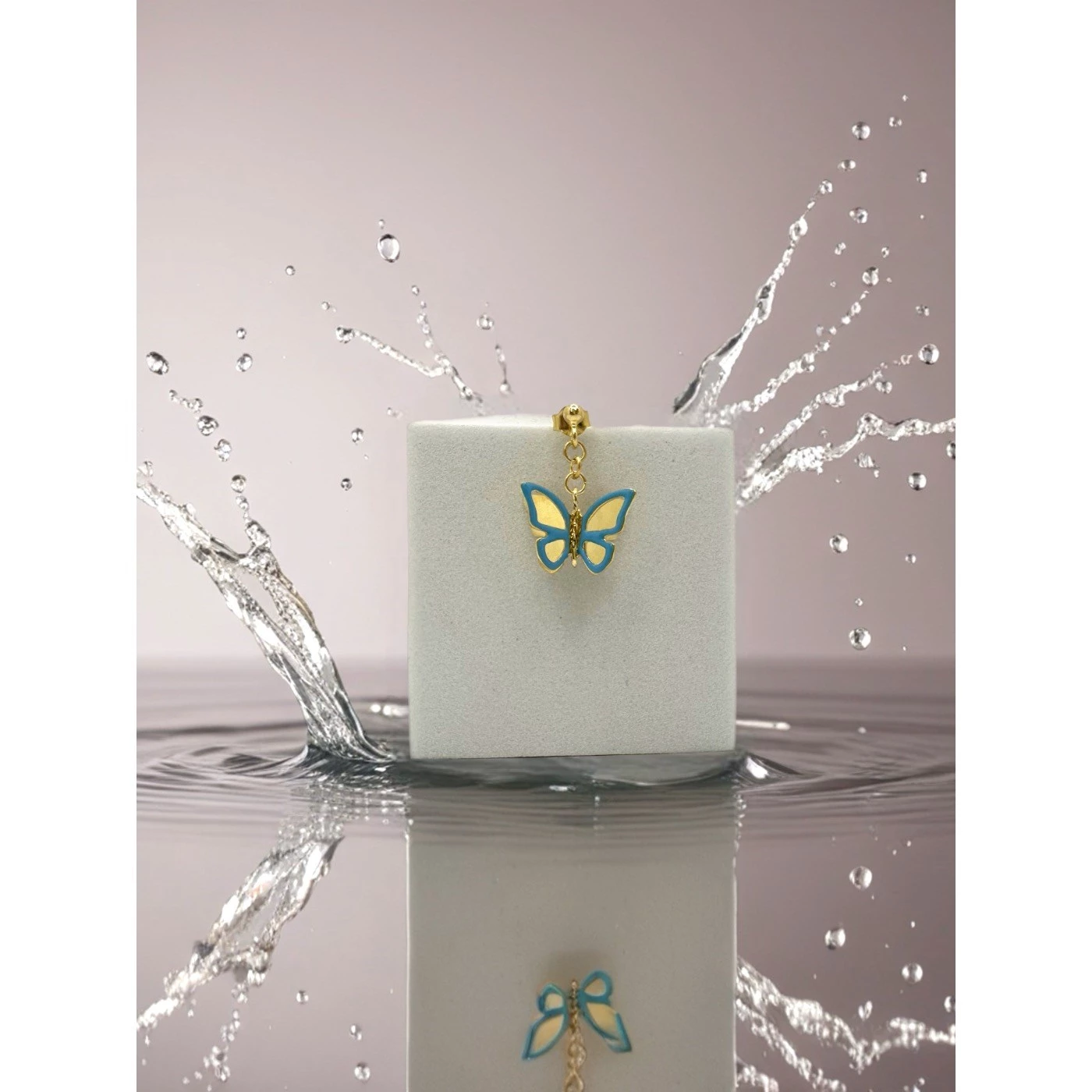 Orecchino Farfalla Azzurra Placcata Oro Giallo