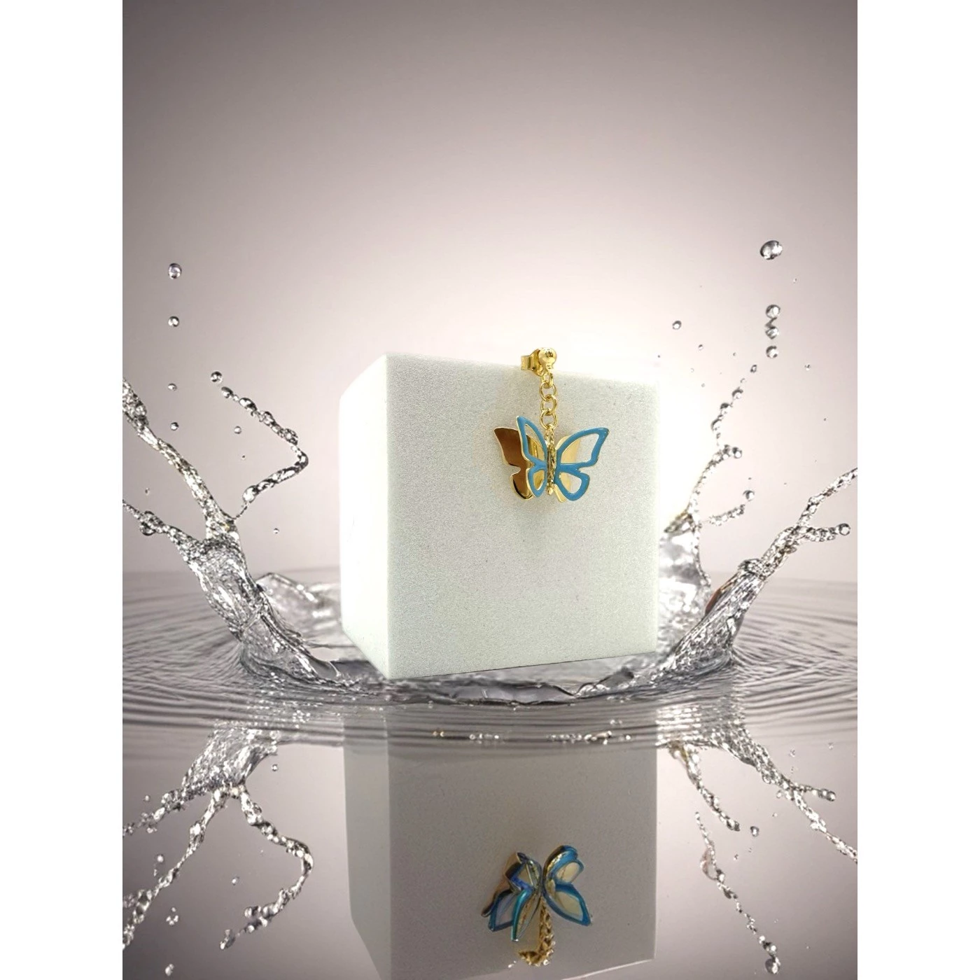 Orecchino Farfalla Azzurra Placcata Oro Giallo