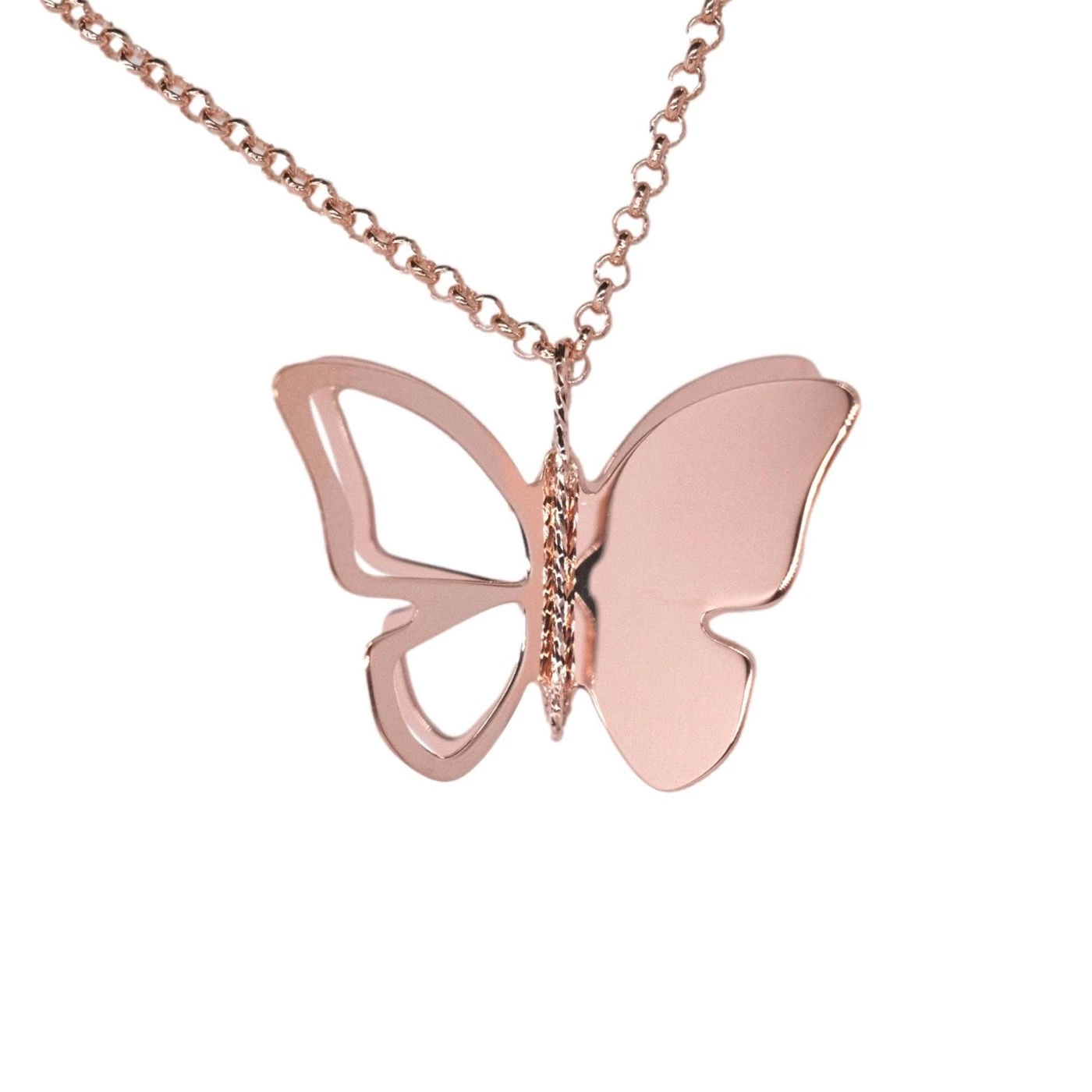Collana 3D Farfalla forata Placcato Oro Rosa