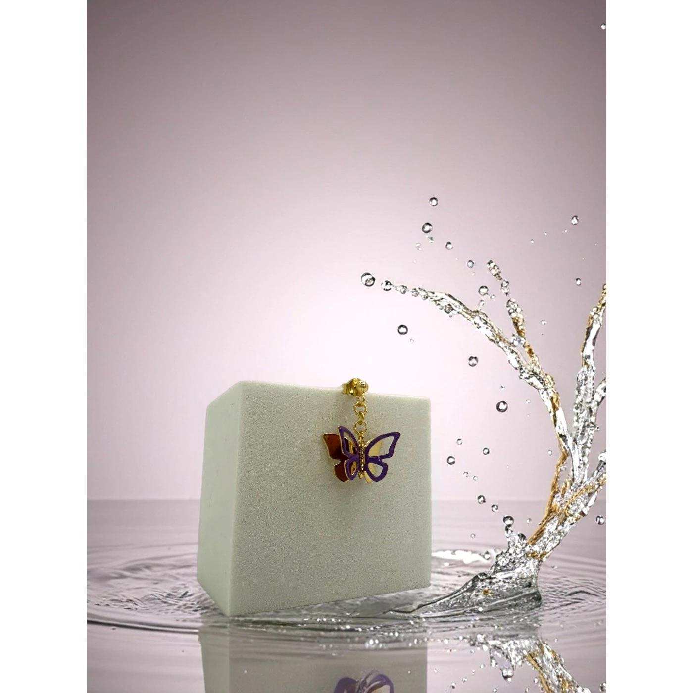 Orecchino Farfalla Lilla Placcato Oro GIallo