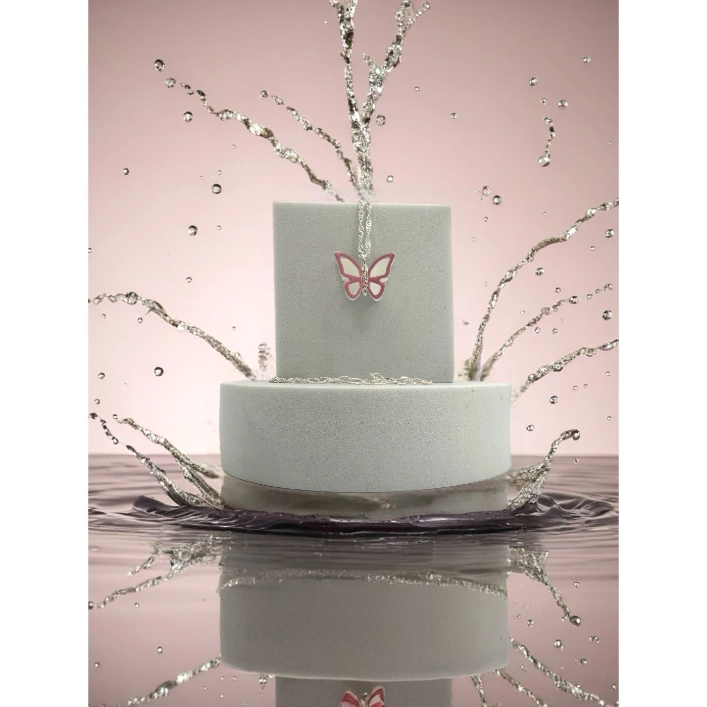 Collana Farfalla Rosa Argentata