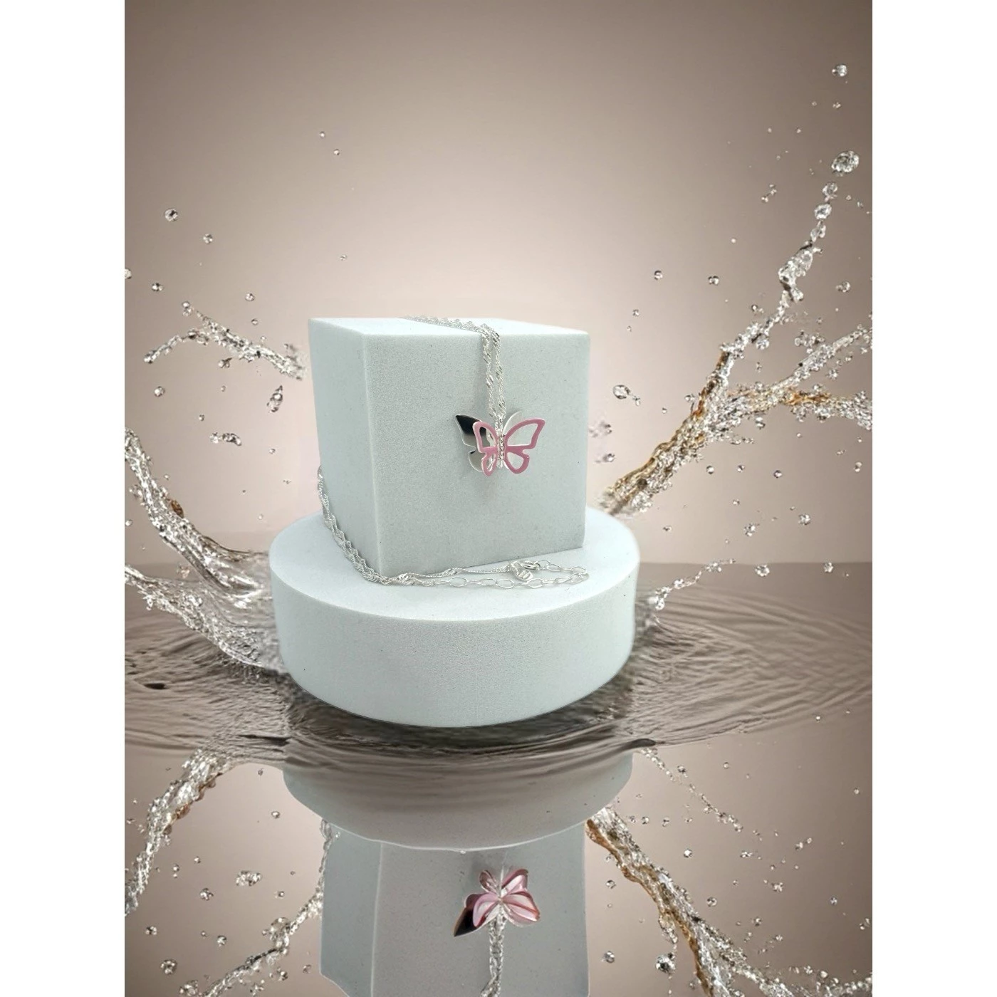 Collana Farfalla Rosa Argentata