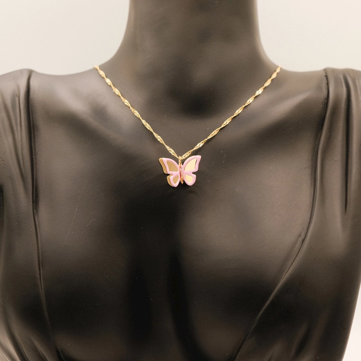 Collana Farfalla Rosa Placcata Oro Giallo