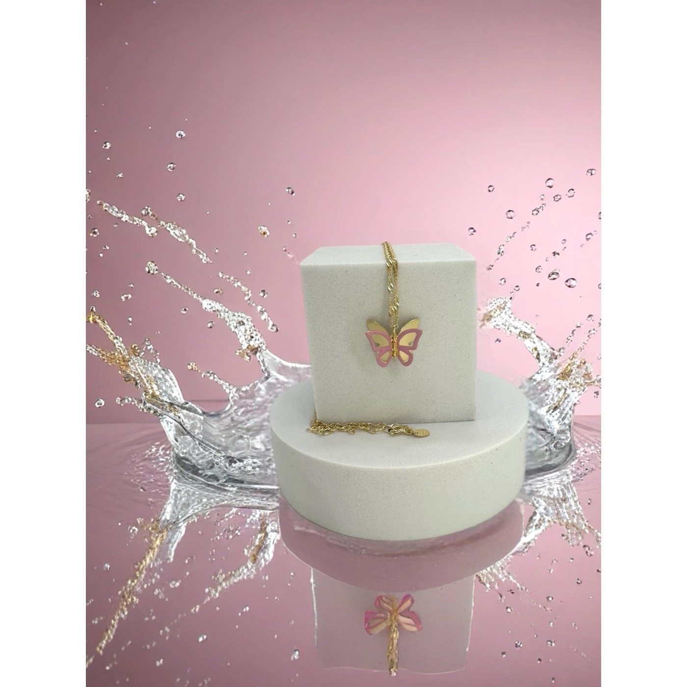 Collana Farfalla Rosa Placcata Oro Giallo