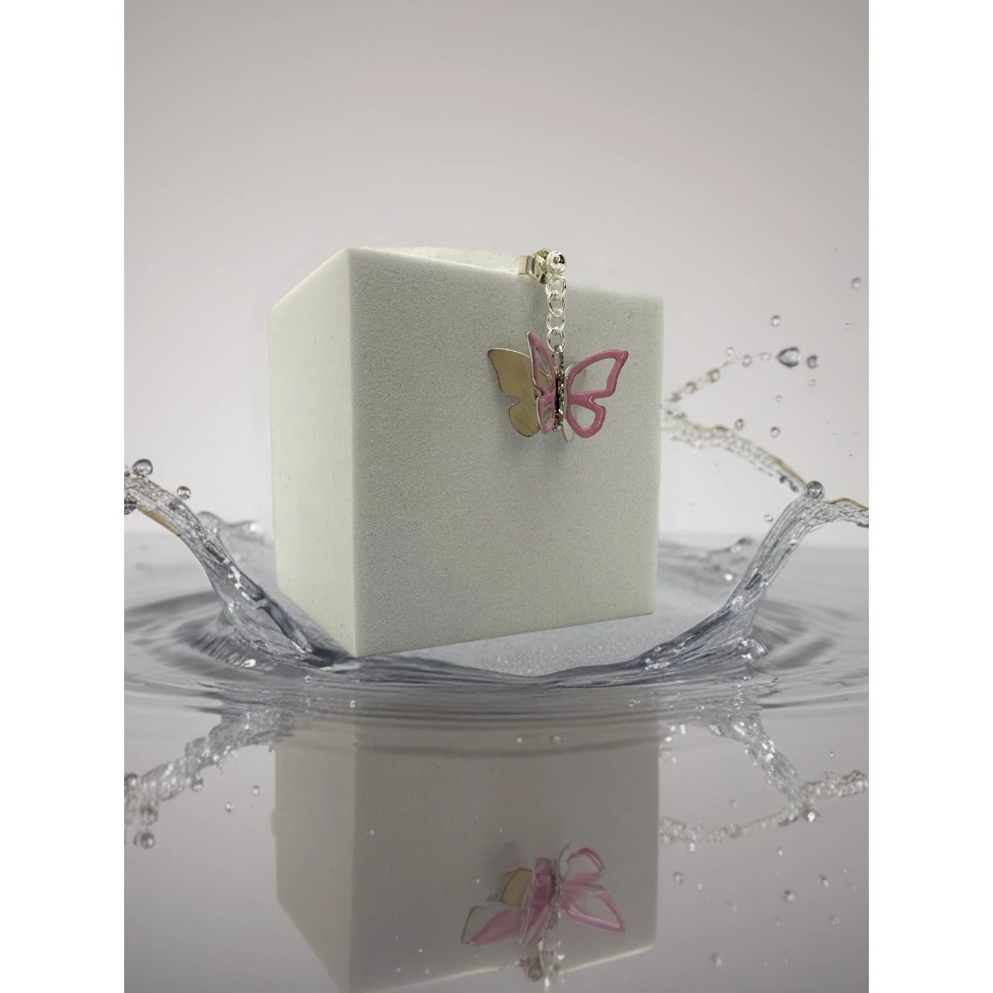 Orecchino Farfalla Rosa Argentato