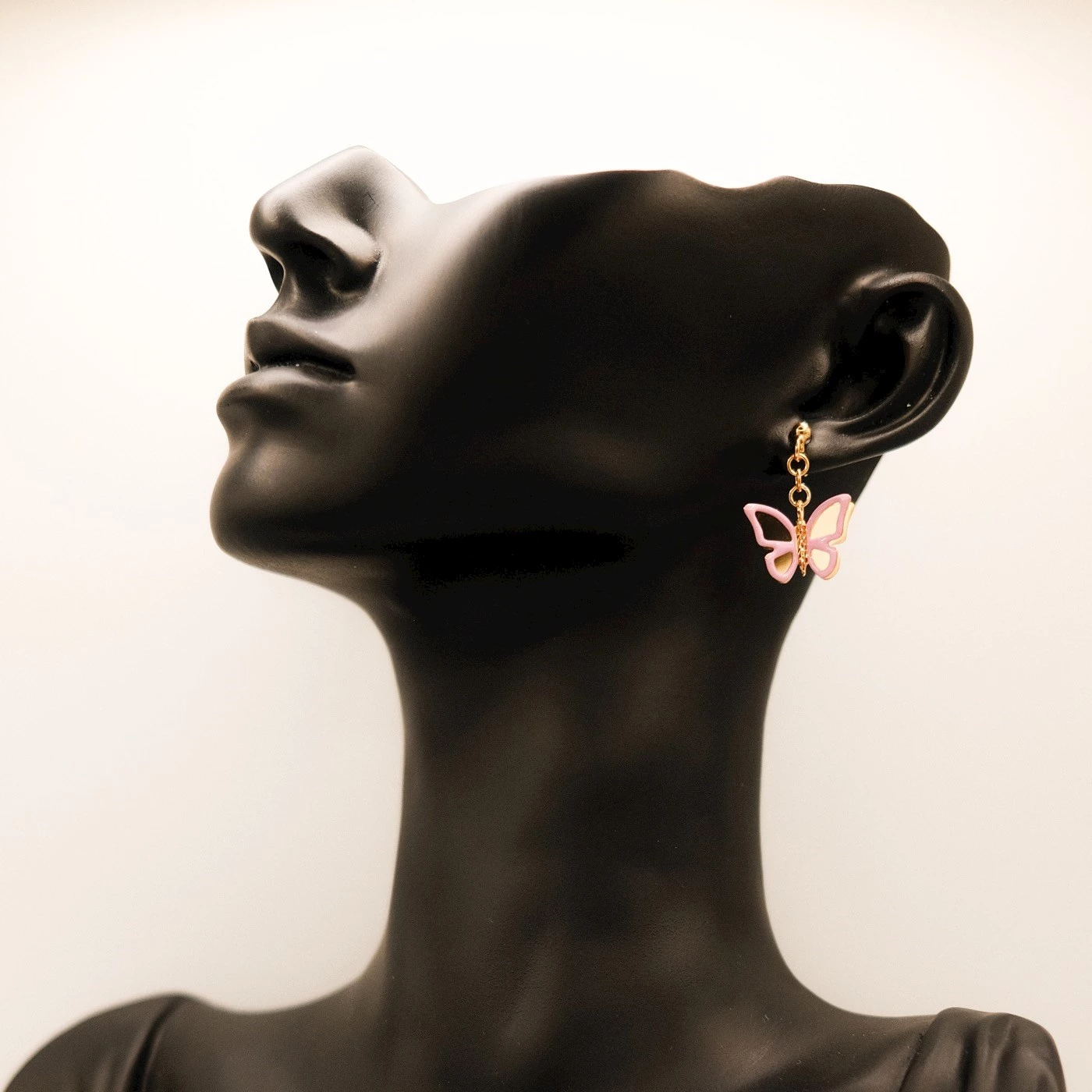 Orecchino Farfalla Rosa Placcato Oro Giallo