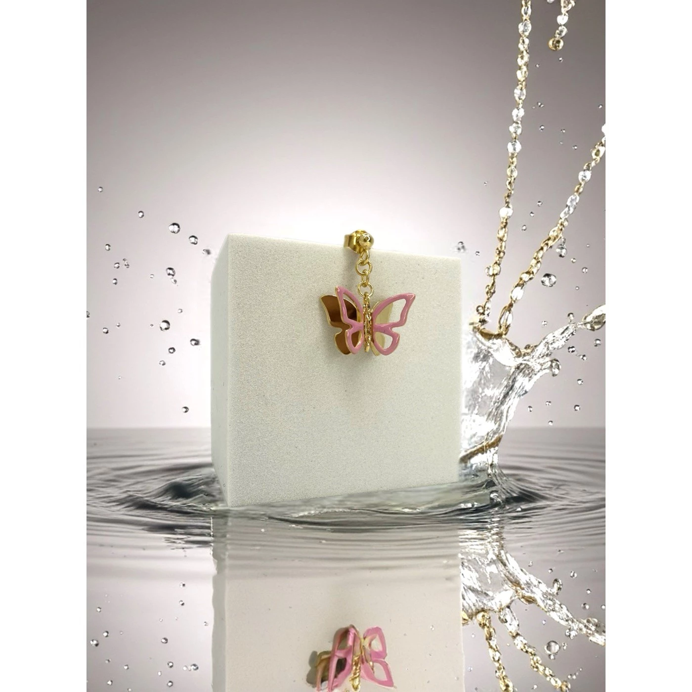 Orecchino Farfalla Rosa Placcato Oro Giallo