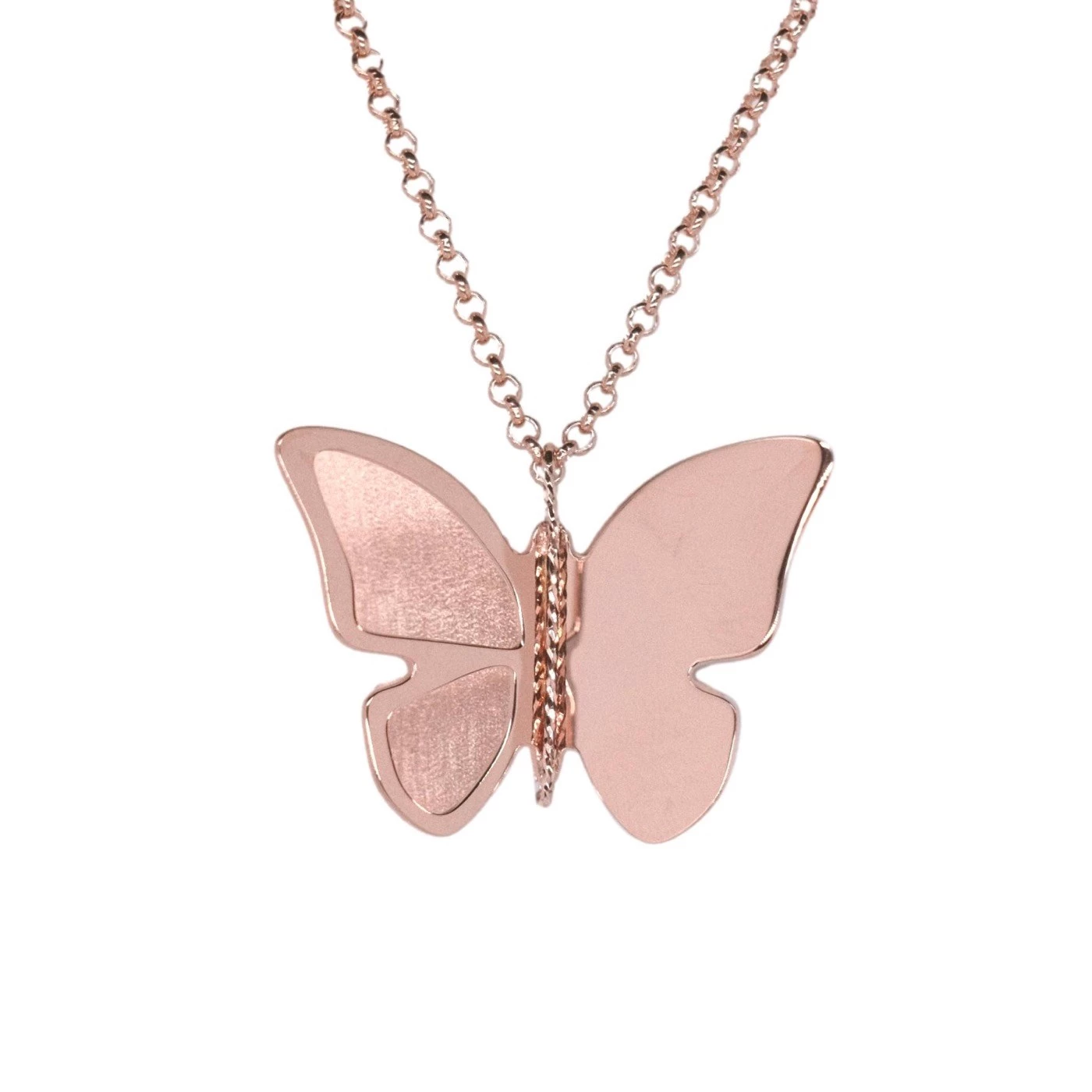 Collana 3D Farfalla satinata Placcato Oro Rosa