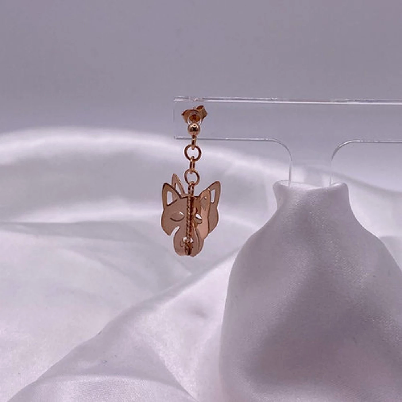 Orecchino 3D Lupo Placcato Oro Rosa