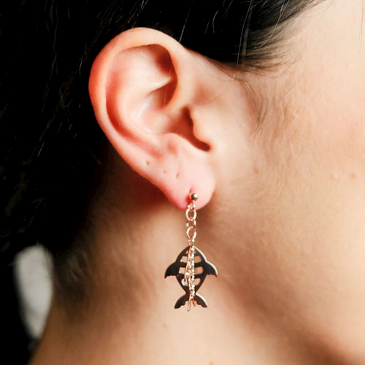 Orecchino 3D Pesce Placcato Oro Rosa