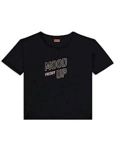 T-shirt cropped con maniche ampie e stampa Mood Up
