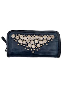 PORTAFOGLIO IN PELLE BORCHIE,STRASS E MEDAGLIE CAMPOMAGGI