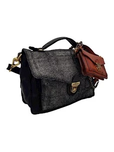 Borsa a Mano effetto craclè + minibag Aurora Campomaggi