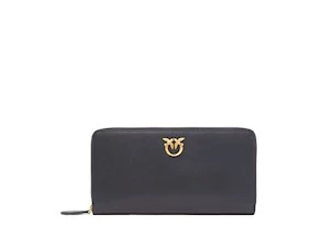 PINKO RYDER ZIP AROUND CALFSKIN SILK BLACK-ANTIQUE GOLD