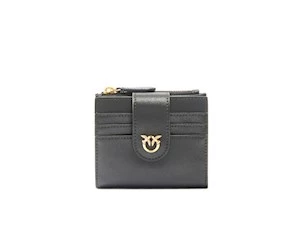 PINKO MULT PURPOSE WALLET CALFSKIN BLACK-ANTIQUE GOLD