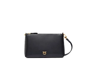 PINKO FLAT HORIZONTAL MINI CALFSKIN BLACK-ANTIQUE GOLD