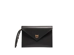 PINKO FLAT PURSE HANDLE CALFSKIN BLACK-ANTIQUE GOLD