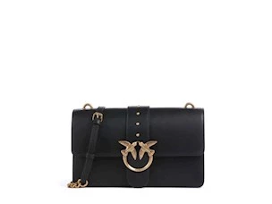 PINKO LOVE ONE CLASSIC SIT CALFSKIN BLACK ANTIQUE GOLD
