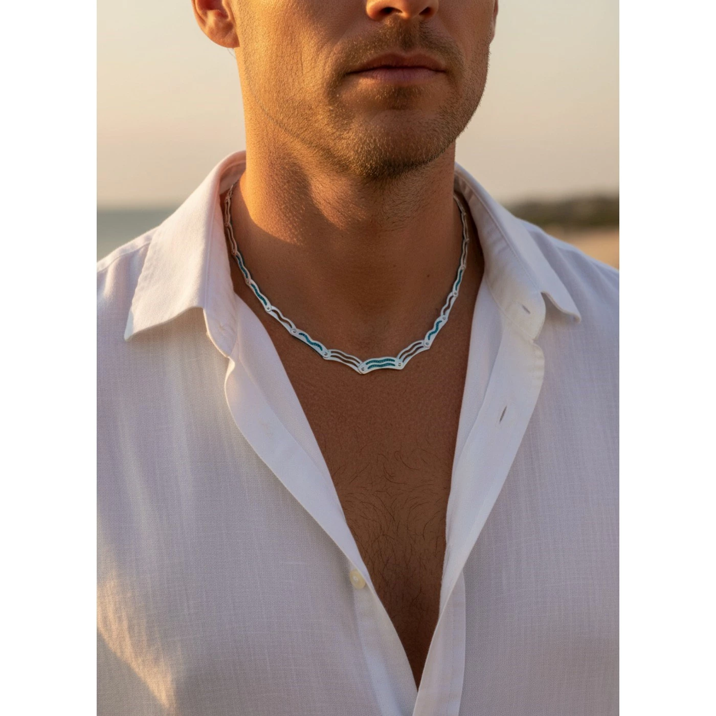 Collana uomo onde azzurro