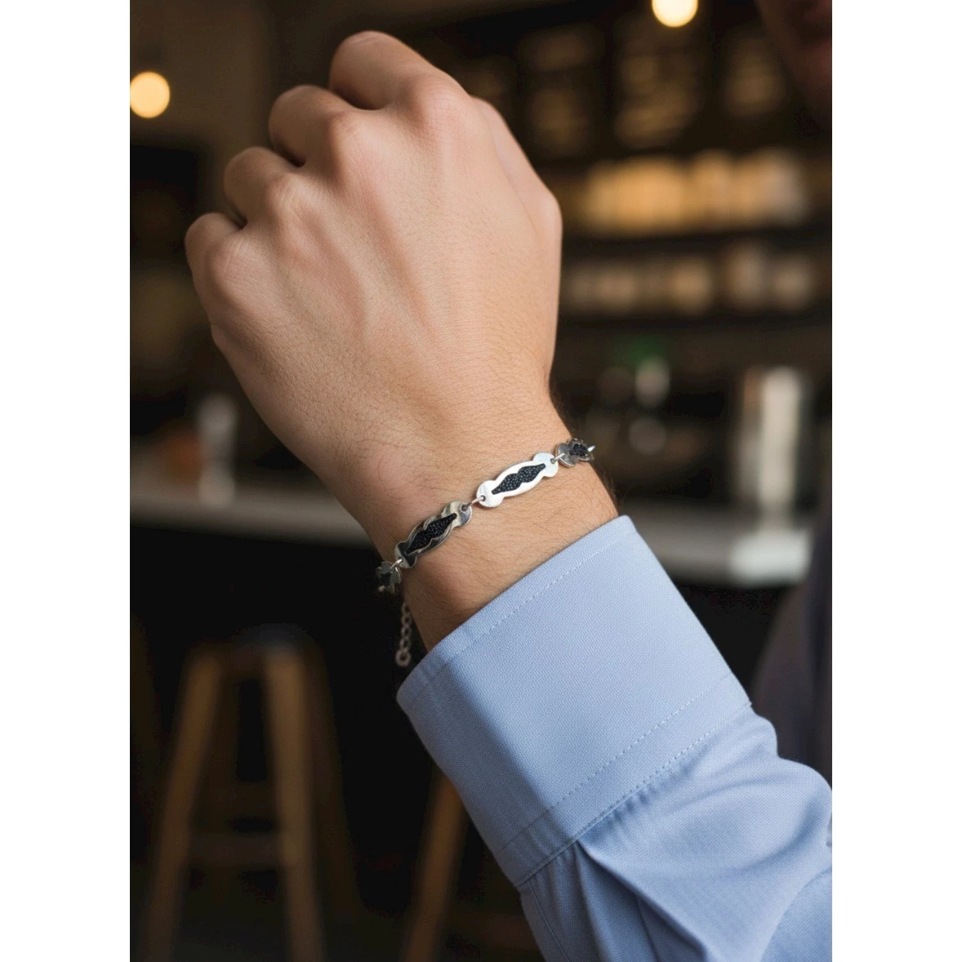 Bracciale Uomo Argentato e Nero