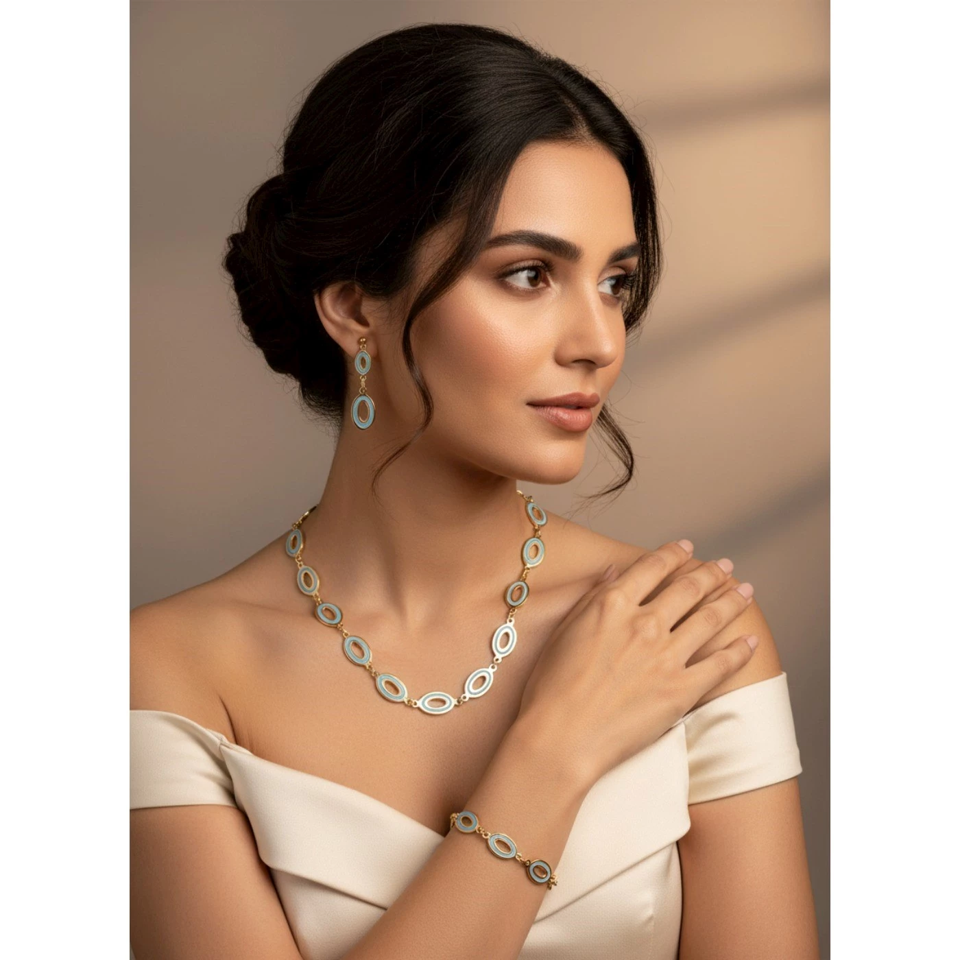 Bracciale Ovale Acquamarina Dorato