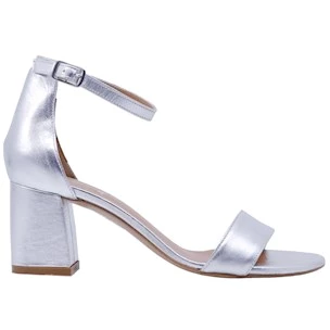 Sandalo con tacco Ranyé Eva in pelle laminata argento