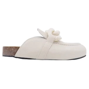 Crown JW Women's Sabot in White Leather with Chain