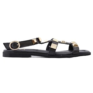 Crown Vale Pir Sp black leather women's sandal with studs