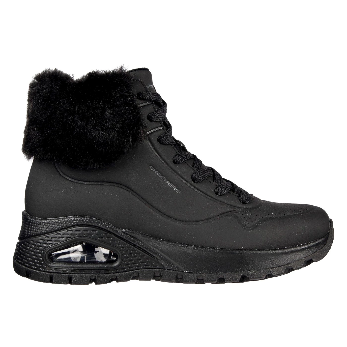 Skechers 167274 uno rugged sneakers alta nera con pelliccia