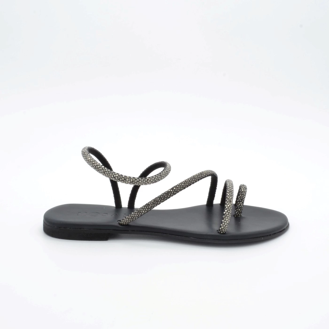 Mosaic ELISA sandali donna infradito basso nero con strass