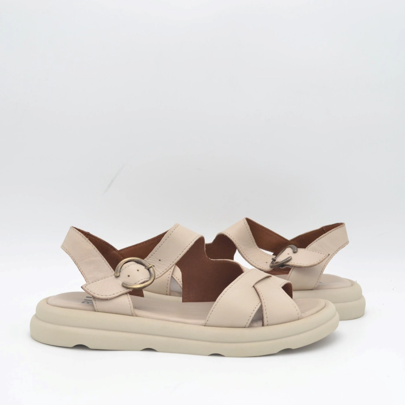 Bueno WE3302 sandali donna fussbett bassi in pelle beige