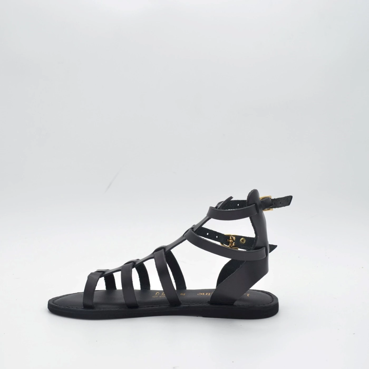 Le Salentine 1158  sandalo schiava vitello nero con fibbie