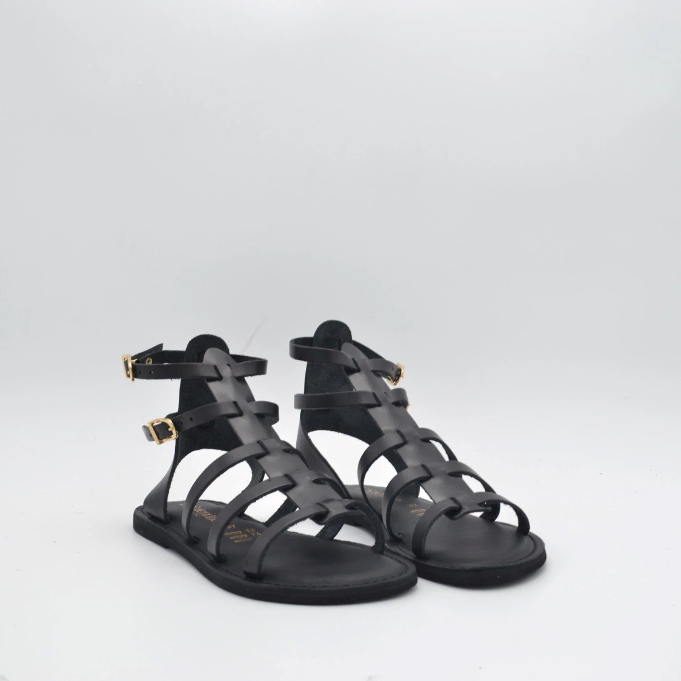 Le Salentine 1158  sandalo schiava vitello nero con fibbie