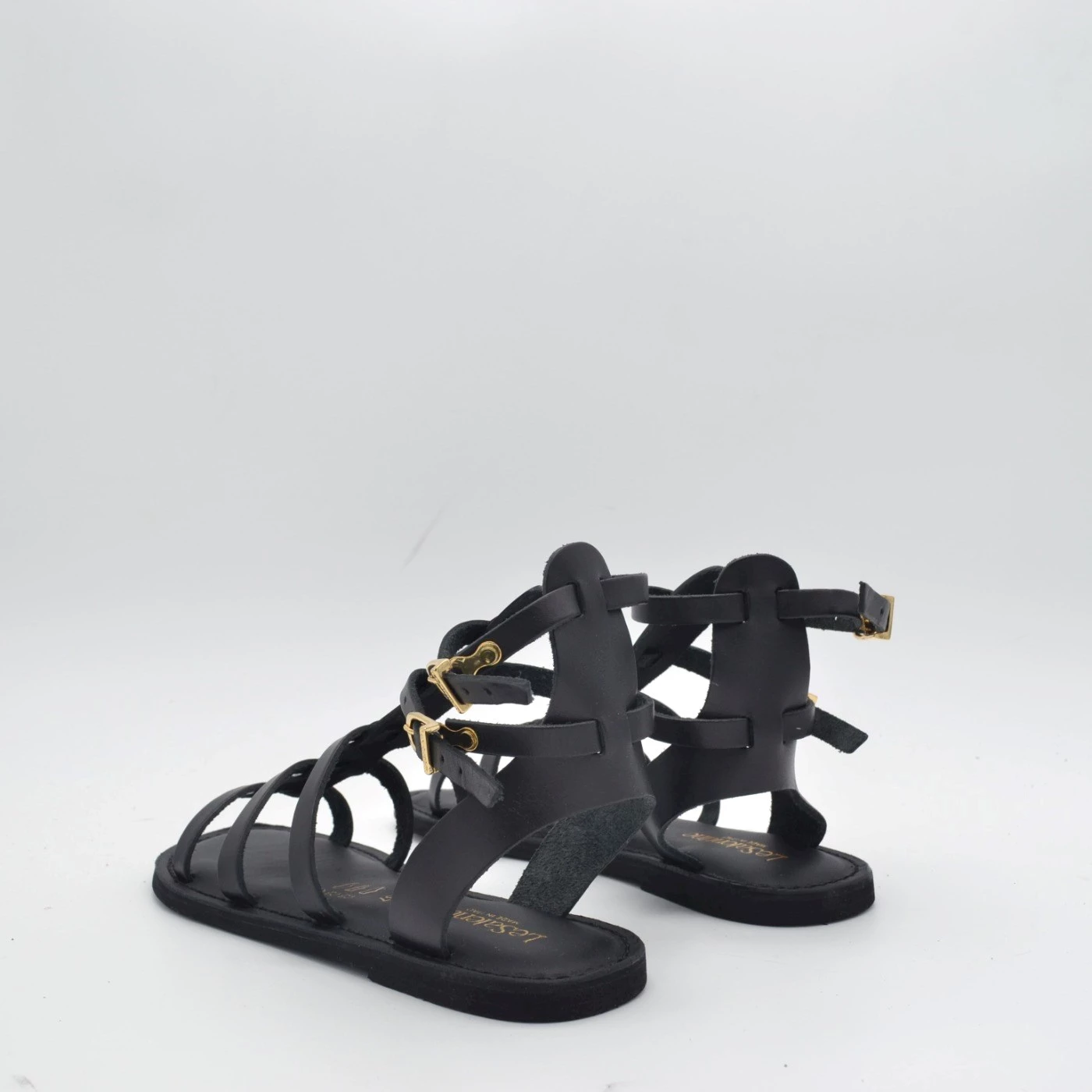 Le Salentine 1158  sandalo schiava vitello nero con fibbie