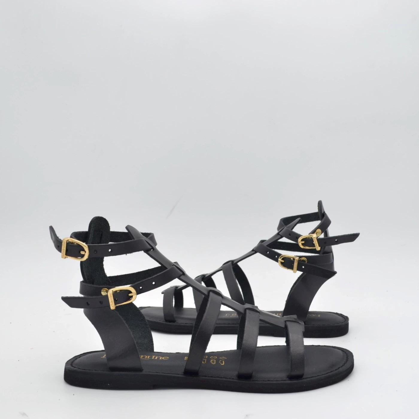 Le Salentine 1158  sandalo schiava vitello nero con fibbie