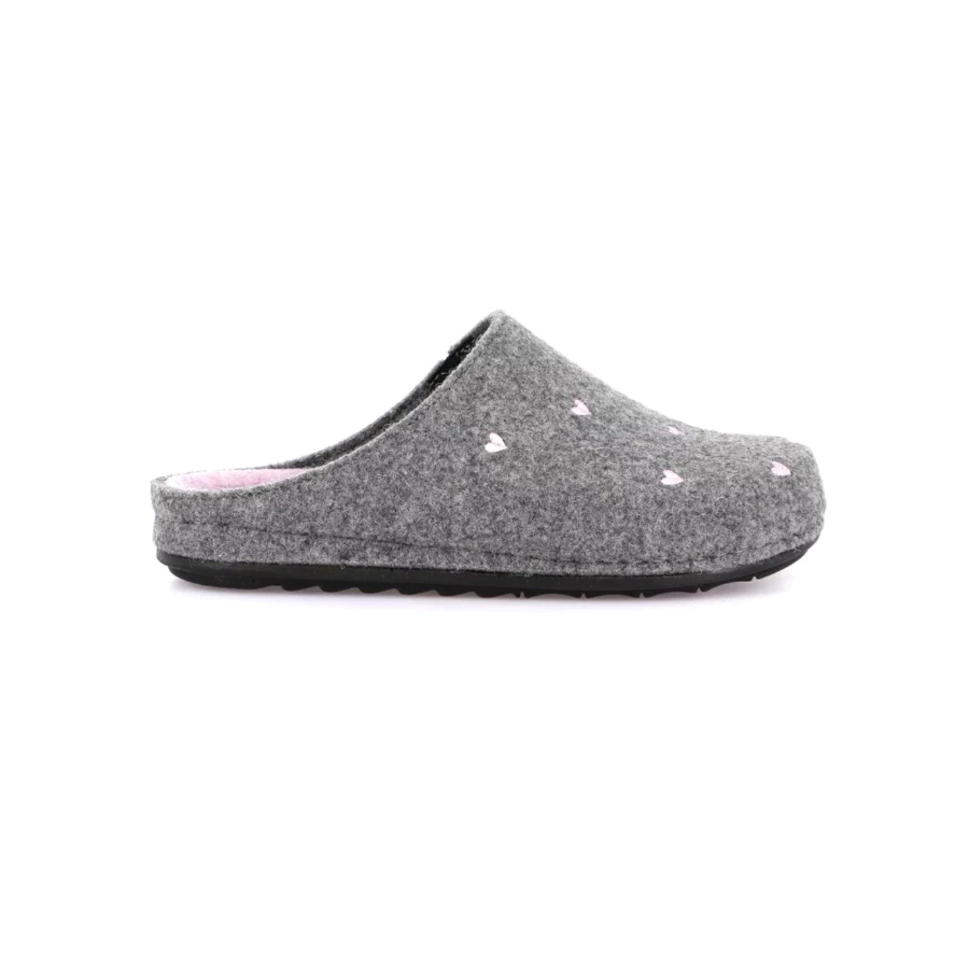 Grunland Ciabatta Green Con Cuoricini | PILA CI1469 – Ciabatte Donna In Feltro Con Plantare Morbido, Grigio Rosa